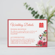 Rode roze waterverf florale Chinese trouwgegevens