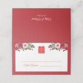 Rode roze waterverf florale Chinese trouwtafel Plaatskaartje (Buitenkant ongevouwen)