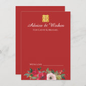 Rode roze waterverf florale moderne chinese bruilo advieskaart (Voorkant / Achterkant)