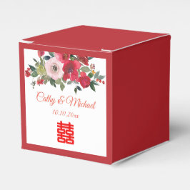 Rode roze waterverf florale moderne Chinese bruilo Bedankdoosjes
