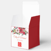 Rode roze waterverf florale moderne Chinese bruilo Bedankdoosjes (Geopend)