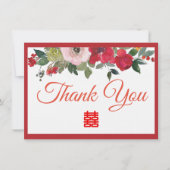 Rode roze waterverf florale moderne Chinese bruilo Bedankkaart (Voorkant)