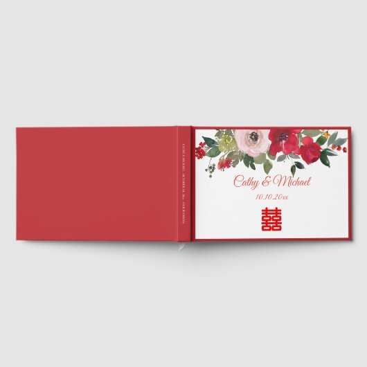 Rode roze waterverf florale moderne Chinese bruilo Gastenboek (Volledig)