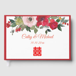 Rode roze waterverf florale moderne Chinese bruilo Gastenboek