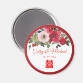 Rode roze waterverf florale moderne Chinese bruilo Magneet (Voorkant / Achterkant)