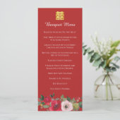 Rode roze waterverf florale moderne chinese bruilo menu (Staand voorkant)
