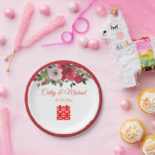 Rode roze waterverf florale moderne Chinese bruilo Papieren Bordje (Feest)