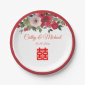 Rode roze waterverf florale moderne Chinese bruilo Papieren Bordje (Voorkant)