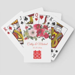 Rode roze waterverf florale moderne Chinese bruilo Pokerkaarten