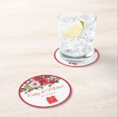 Rode roze waterverf florale moderne Chinese bruilo Ronde Kartonnen Onderzetter (Insitu)