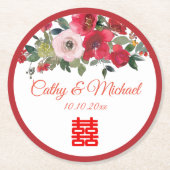 Rode roze waterverf florale moderne Chinese bruilo Ronde Kartonnen Onderzetter (Voorkant)