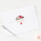 Rode roze waterverf florale moderne Chinese bruilo Ronde Sticker (Envelop)