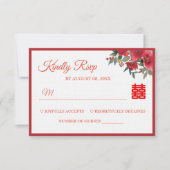 Rode roze waterverf florale moderne Chinese bruilo RSVP Kaartje (Voorkant)