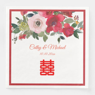 Rode roze waterverf florale moderne Chinese bruilo Servet