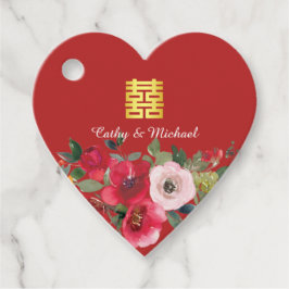 Rode roze waterverf florerend modern dubbel geluk bedankjes labels