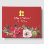 Rode roze waterverf florerend modern dubbel geluk gastenboek (Voorkant)