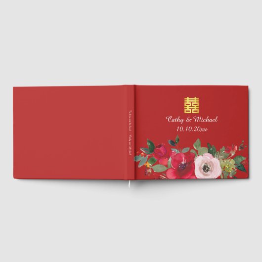Rode roze waterverf florerend modern dubbel geluk gastenboek (Volledig)