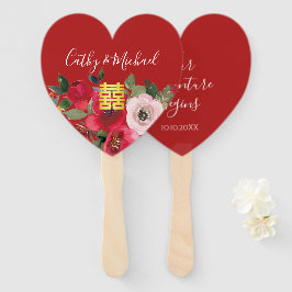 Rode roze waterverf florerend modern dubbel geluk handwaaier