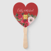 Rode roze waterverf florerend modern dubbel geluk handwaaier (Voorkant)