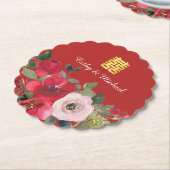 Rode roze waterverf florerend modern dubbel geluk kartonnen onderzetters (Gekanteld)