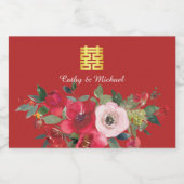 Rode roze waterverf florerend modern dubbel geluk likeurfles etiket (Enkel label)