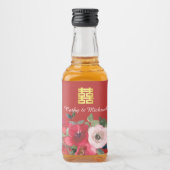 Rode roze waterverf florerend modern dubbel geluk likeurfles etiket (Voorkant)