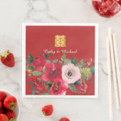 Rode roze waterverf florerend modern dubbel geluk servet (Insitu)