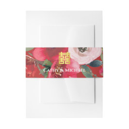 Rode roze waterverf florerend modern dubbel geluk uitnodigingen wikkel