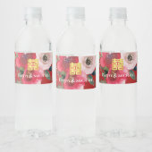 Rode roze waterverf florerend modern dubbel geluk waterfles etiket (Flessen)