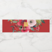 Rode roze waterverf florerend modern dubbel geluk waterfles etiket (Enkel label)