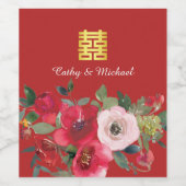 Rode roze waterverf florerend modern dubbel geluk wijn etiket (Enkel label)