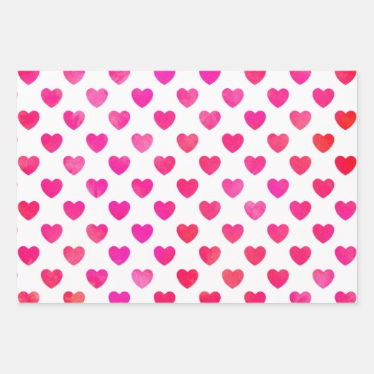 Rode roze Waterverf Harten Inpakpapier Vel (Voorkant)
