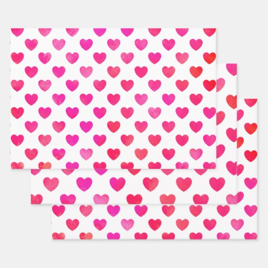 Rode roze Waterverf Harten Inpakpapier Vel (Set)