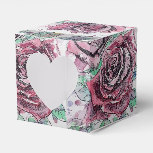 Rode roze Waterverf Heart Cake Favor Box Bedankdoosjes (Voorkant Zijde)