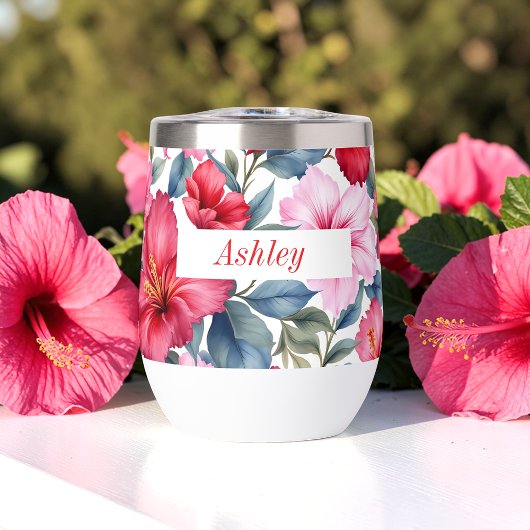 Rode Roze Waterverf Hibiscus Bloemen