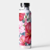 Rode Roze Waterverf Hibiscusbloemen Waterfles (Rechts)