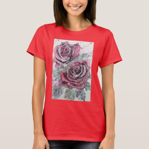 Rode roze Waterverf Inkt Schilderkunst T Shirt