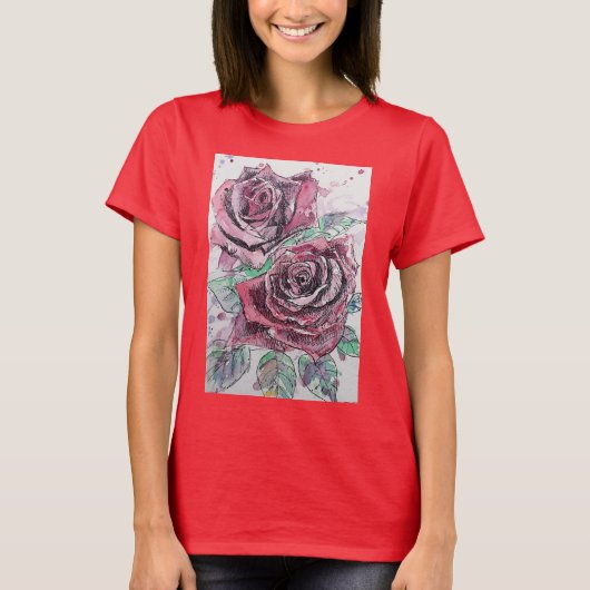 Rode roze Waterverf Inkt Schilderkunst T Shirt (Voorkant)