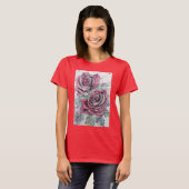 Rode roze Waterverf Inkt Schilderkunst T Shirt (Voorkant volledig)