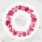 Rode roze waterverf met bloemen bruiloft wijnglaslabel (Voorkant)