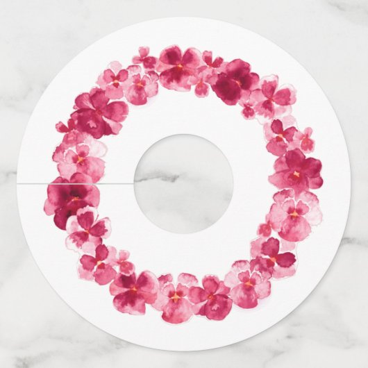 Rode roze waterverf met bloemen bruiloft wijnglaslabel (Voorkant)