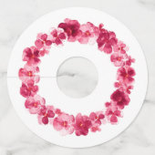 Rode roze waterverf met bloemen bruiloft wijnglaslabel (Achterkant)