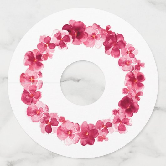 Rode roze waterverf met bloemen bruiloft wijnglaslabel (Achterkant)