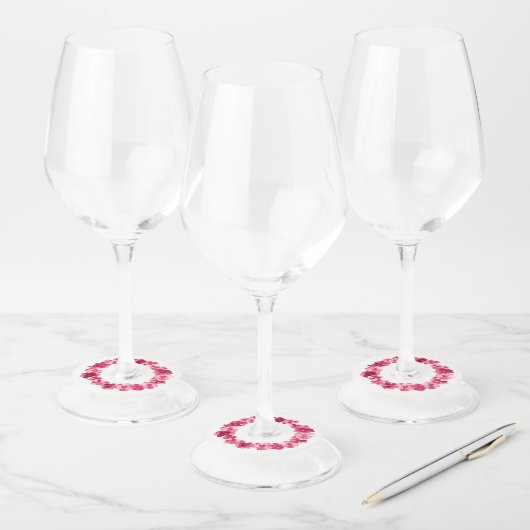 Rode roze waterverf met bloemen bruiloft wijnglaslabel (Set)