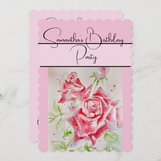 Rode Roze Waterverf Roos Rozen bloem Kaart (Voorkant / Achterkant)