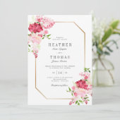 Rode roze Waterverf Rozen Gold Lijst bruiloft Kaart (Staand voorkant)