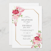 Rode roze Waterverf Rozen Gold Lijst bruiloft Kaart (Voorkant / Achterkant)