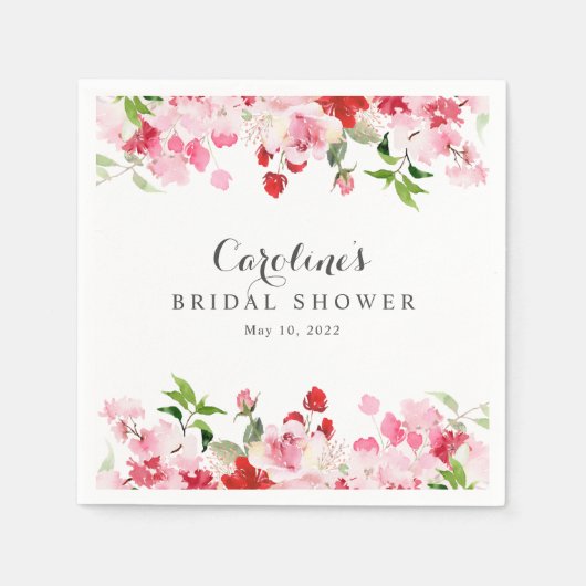 Rode roze Waterverf Rozen Vrijgezellenfeest Servet (Voorkant)