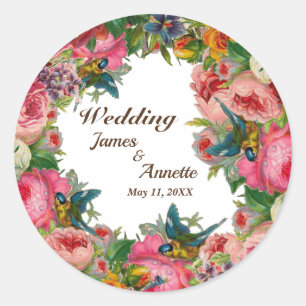 Rode roze Waterverven bloemen Ronde Sticker