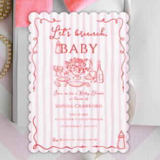 Rode Roze Whimsical Doodle Laten we Brunchen Baby Kaart